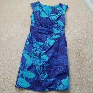 Dress, zipper back, blue/purple pattern